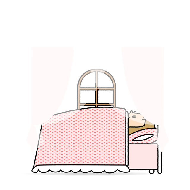 ピンクのベッドで眠るヴィクトワールちゃん