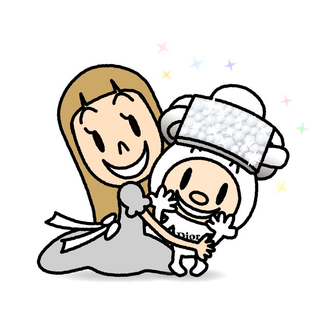 ダイヤモンドのゴルメットをつけた白いゴルメットちゃんを抱きしめるヴィクトワールちゃん