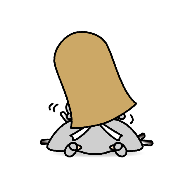 小さなゴルメットちゃんの前にひざまずくヴィクトワールちゃん